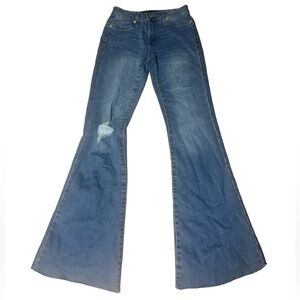 Blue Notes Denim Low Rise Flare Pants Size Small Distressed Rip
